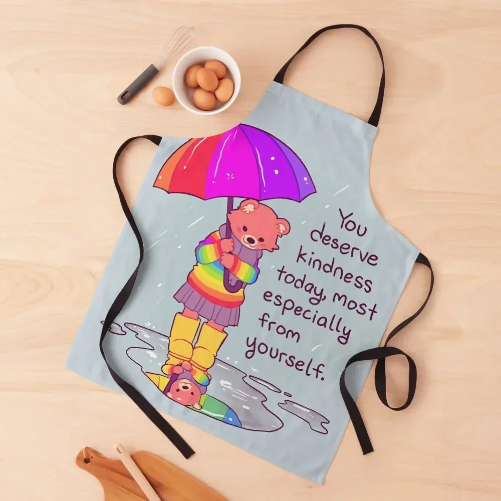 

You Deserve Kindness Today Rainbow Sweater Bear Apron Kitchen For Men chef for man Funny Home Cleaning Apron