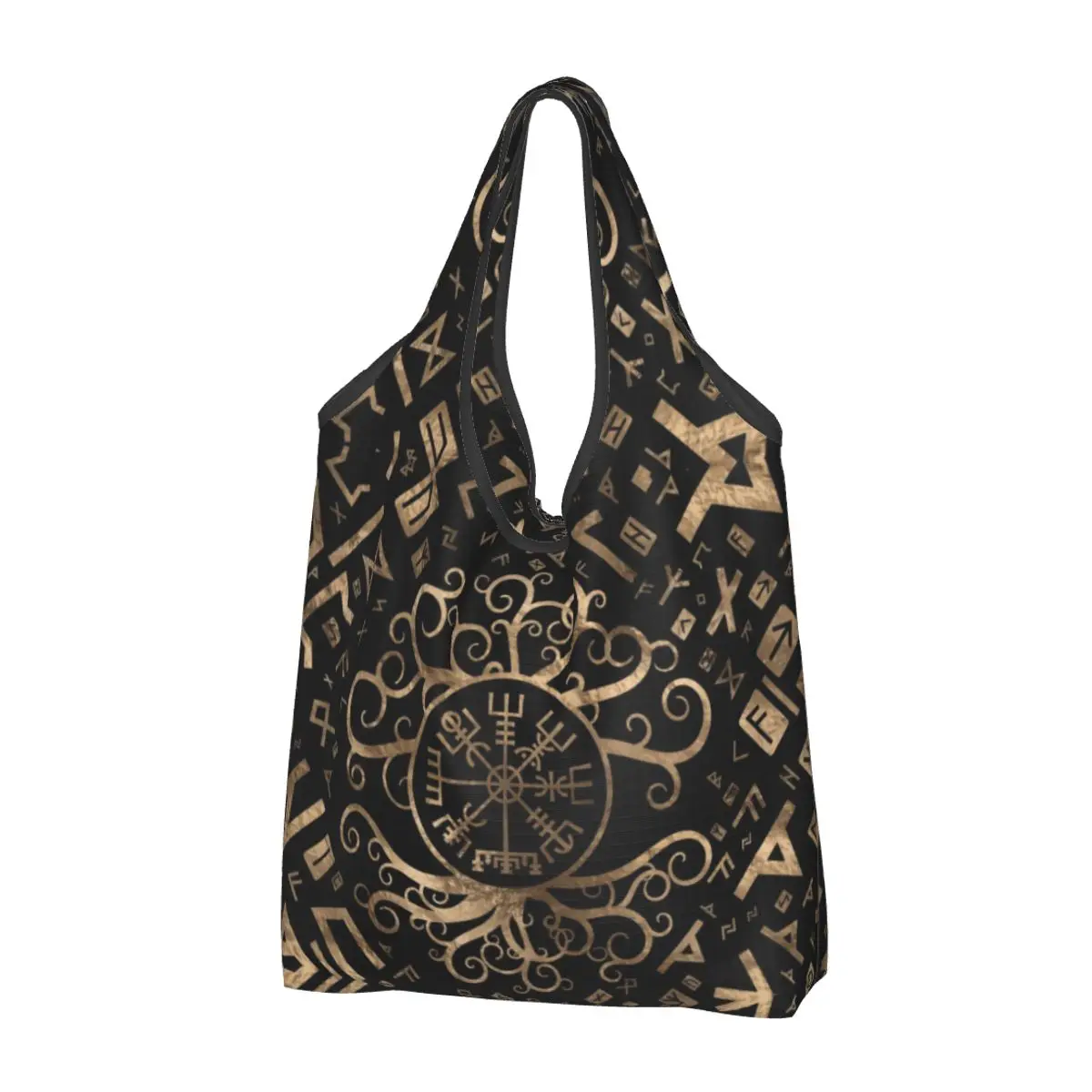 Vegvisir Tree Of Life Yggdrasil And Runes Grocery Shopping Bags Funny Shopper Tote Shoulder Bags Portable Vikings Handbag