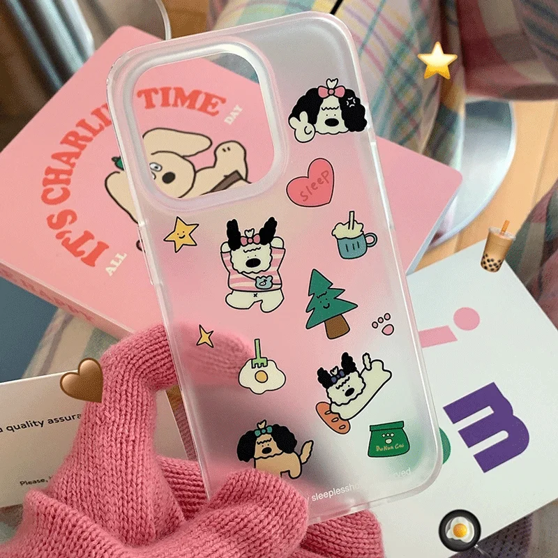 Корейский милый чехол для телефона Lnteresting Little Dog для iPhone 16 Pro Max 15 14 13 12 11 Pro X Xr Xs max Mini 7 8 Plus Y2K Чехол для телефона