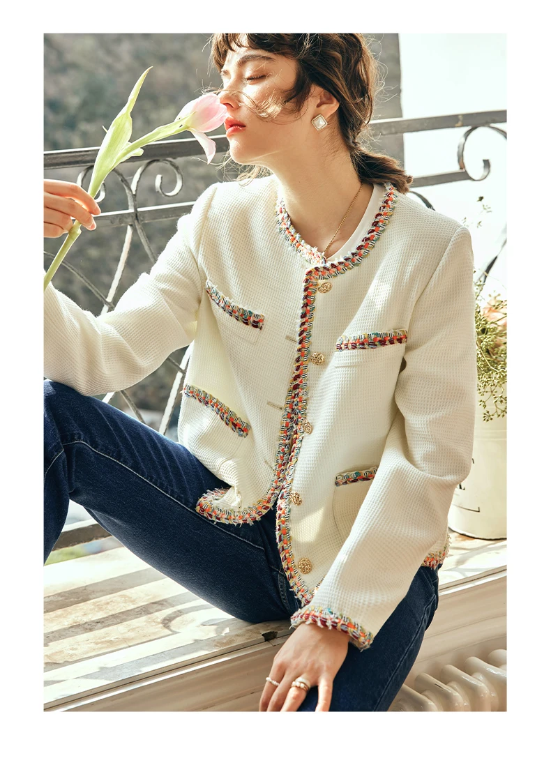 

OLrain French Contrast Short Tweed Jacket Women's Winter Outerwears 2025 Elegant Fashion Pockets Long Sleeve Jacket O23CW81020