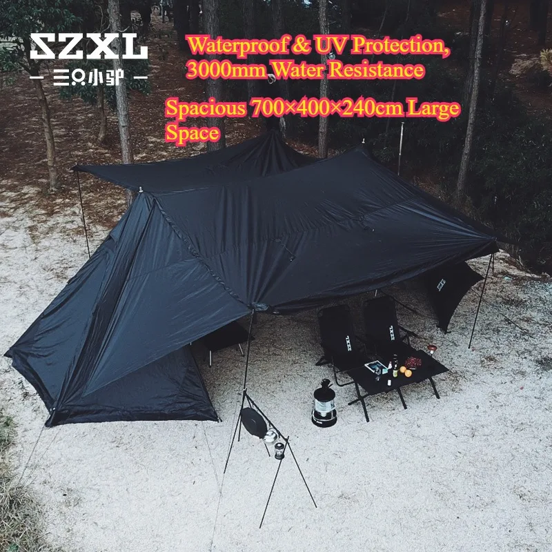 

Большой черный кемпинговый шатер-тент A-образной формы, всесезонный, водонепроницаемый, с защитой от УФ-лучей, на алюминиевых опорах, 700×400×240 см