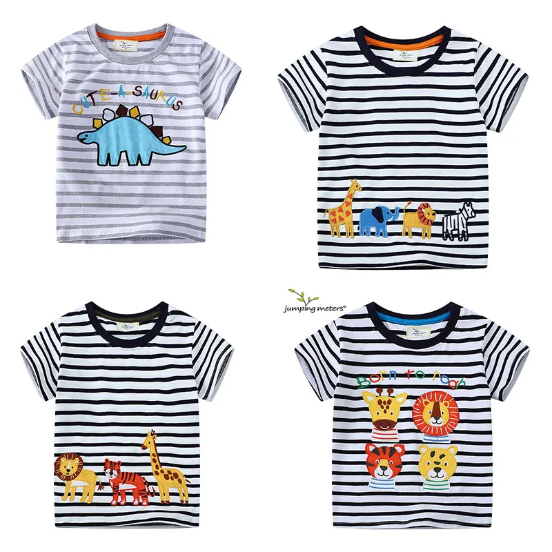 

Jumping Meters Striped T-Shirt Summer Short Sleeve Kids Fashion Dinosaurs Print for Boys & Girls 2-7T Baby Clothes Hot Selling