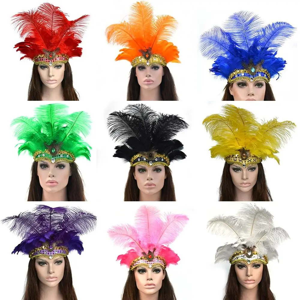 Diadema de plumas de pavo real Indio para adultos y niños, accesorios de moda, tocado, diadema