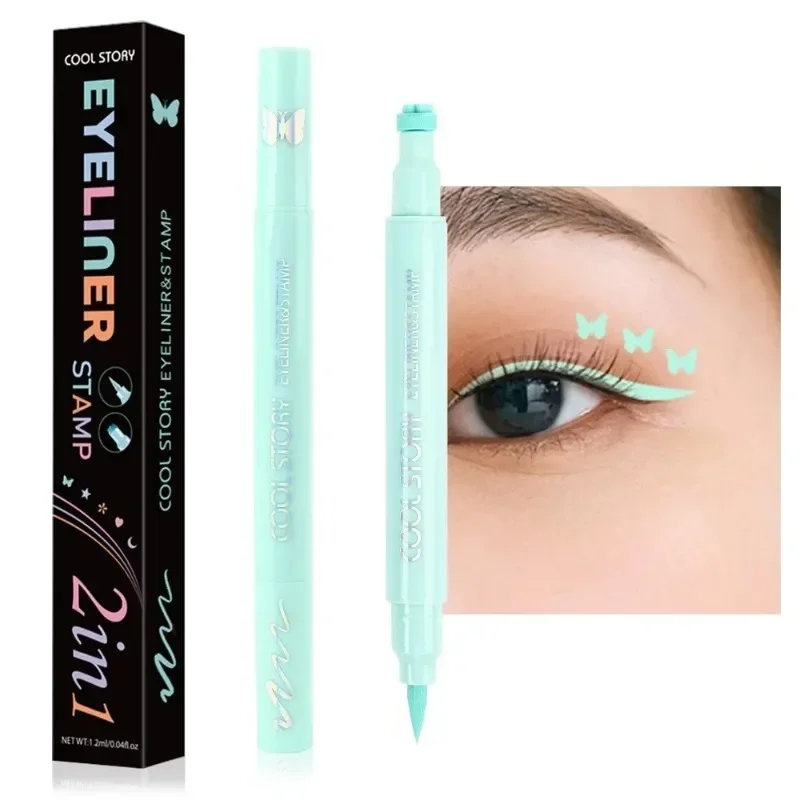 2 In 1 Vlinderzegel Eyeliner Pen Kleurrijke Dubbele Kop Ster Maan Tattoo Stempel Vloeibare Eyeliner Ogen Make-Up Cosmetica