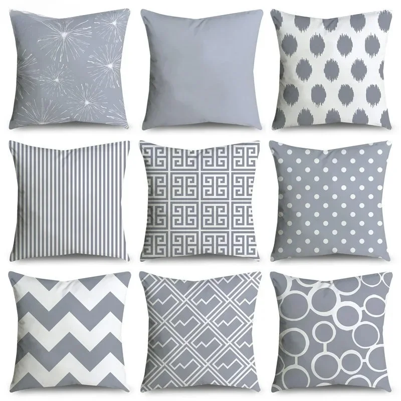 Gray Striped Geometric Double-sided Printed pillow cover Short plush Suitable living rooms bedrooms sofas throw cushion cover