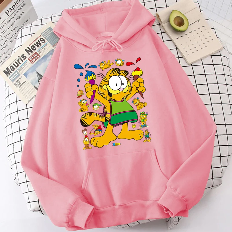 

Garfield Print Women's Autumn and Winter Hoodie Plus Fleece Sweater Pink Loose Top