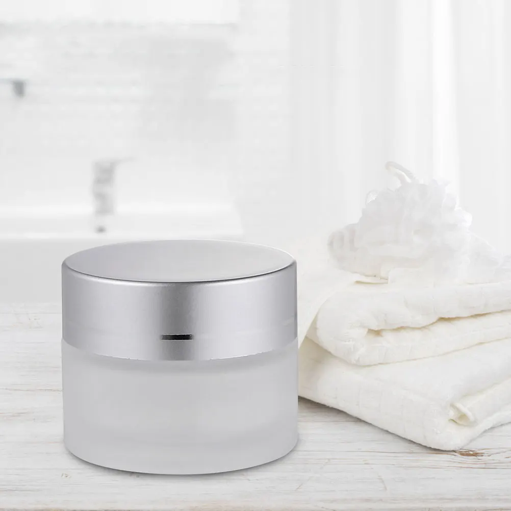 

10Pcs Frosted Glass Cream Jars Durable Scratch Resistant Airtight Seal Elegant Silver Gloss Multi Purpose Storage