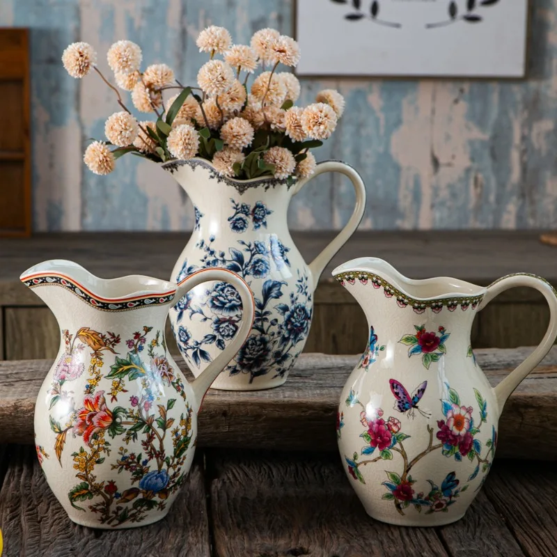 Manufacturer custom milk pot ceramic vase flower arrangement high-end home decoration American retro vase ornament