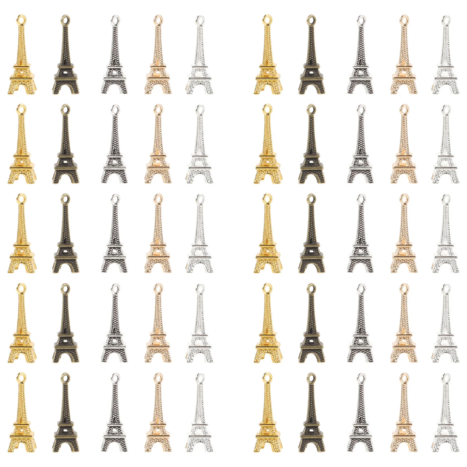 

60 Pcs Colorful Pendant Keychain Holder DIY Necklace Chrams Eiffel Tower Charm Supplies Mini Jewelry Accessories Alloy