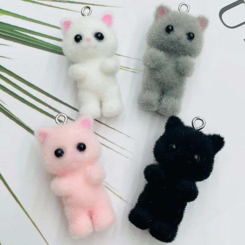 

Wholesale 30pcs/lot color flocking animals cartoon cats shape resin beads diy jewelry garment/keychain pendant accessory