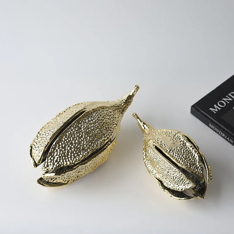 

Exquisite Gold Bean Pod Aluminum Alloy Home Office Bedroom Showpiece Accessories Silver Sculpture Table Decorative Objects