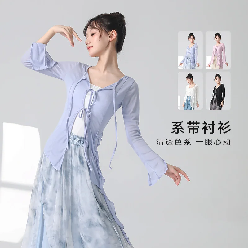 Klassisches Tanzkostüm, weiblicher Körper, Reim, langärmeliges Hemd, chinesischer moderner Tanz, Übungsanzug, Körpertanz-Performance-Anzug, Oberteil