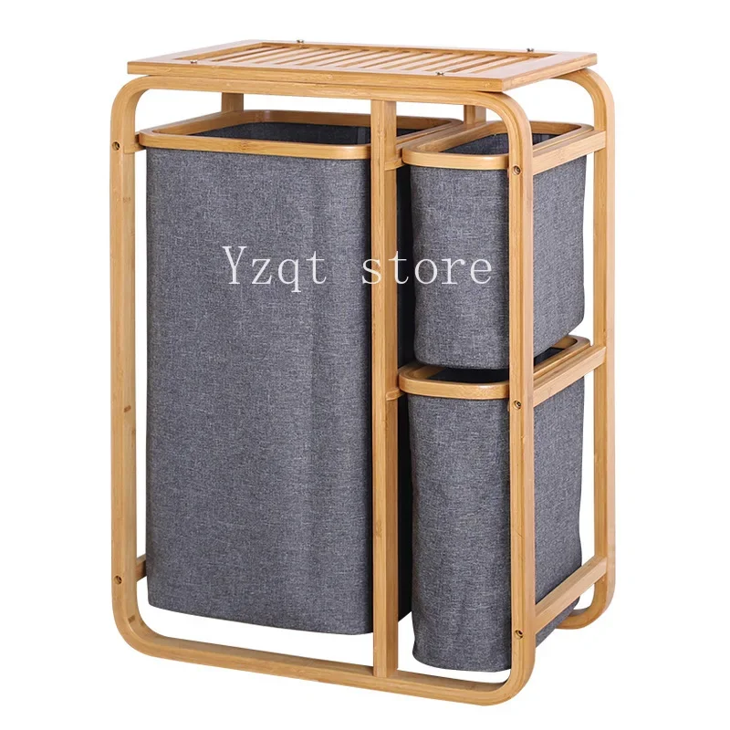 Foldable bamboo classification storage basket, cotton and linen storage rack