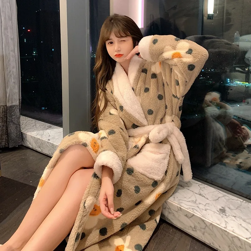 

Женский коралловый бархатный утолщенный осенне-зимний милый бархатный утолщенный теплый фланелевой длинный халат Yupao