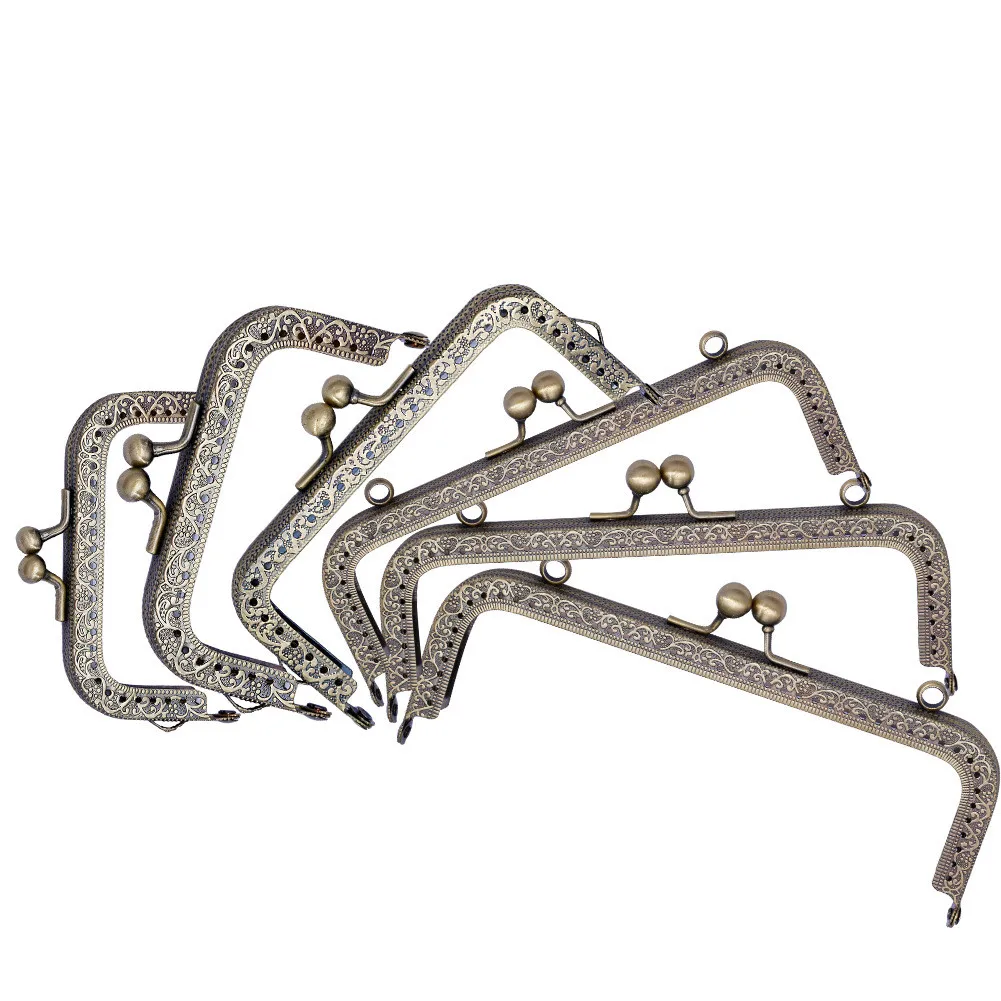 6.5/ 8.5/10.5/12.5/15/18CM Rectangle Embossing Alloy Metal Kiss Purse Frame Durable Bronze Sewing Clasp For Bag Purse