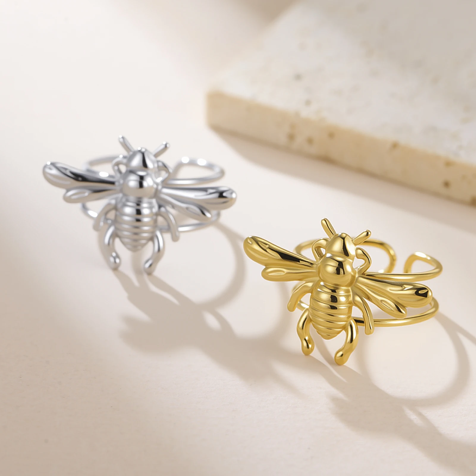 COOLTIME Modischer Hummel-Ring aus Edelstahl, verstellbar, Tier-Bienen-offener Ring, wasserdichter Schmuck, Geschenk für Frauen, Neu 2026 – Detail 1