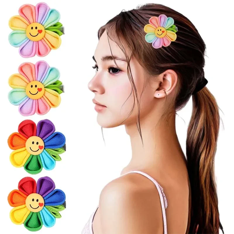 

ncmama 2Pcs Rainbow Flower Hair Clips Cute Sunflower Hairpin for Kids Girls Floral Barrettes Headwear Boutique Hair Accessories