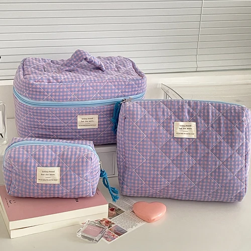 Imagen 1 del producto Venta al por mayor, conjunto de 3 bolsas, bolsa de cosméticos clásica a la moda para mujer, bolsa organizadora de maquillaje y artículos de tocador de gran capacidad, bolsa acolchada con cremallera para mujer