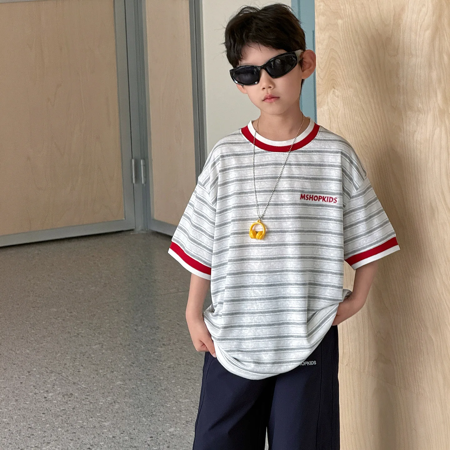 Boys T-shirt 2026 Spring and Summer New Children's Clothing Korean Style Boys Baby Fashion Cuff Color Striped T-shirt