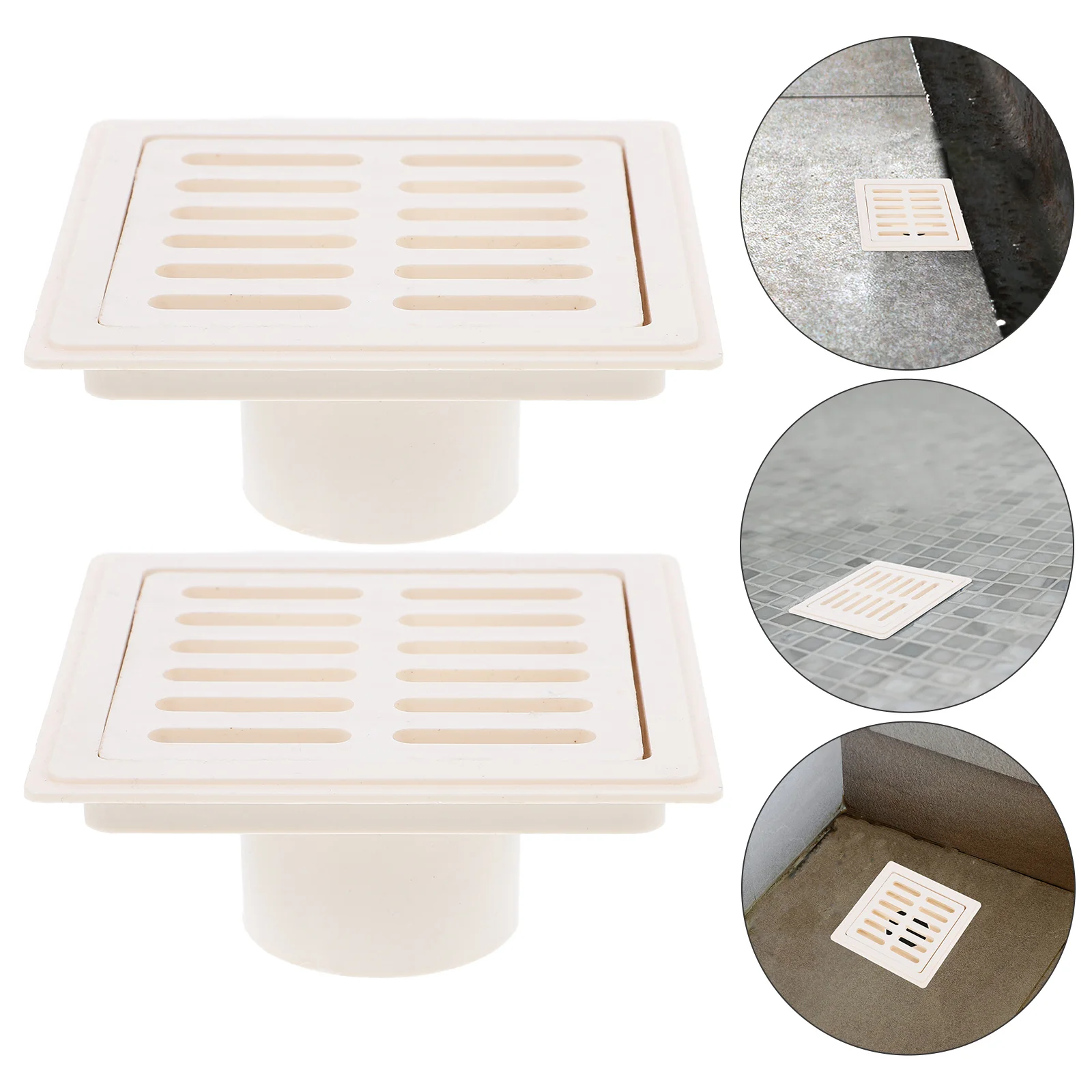 

2 Pcs Floor Drain Strainer Kit Shower Replacement Pipe Outdoor Roof Filter Square Cover Beige