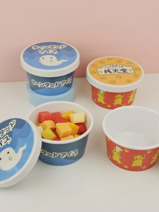 

Jyajya Illustration Red Seed Ink Ball Ice Cr Inteated Cup Bowl Cartoon Dining Utensils round ape Melted Ice Cre...