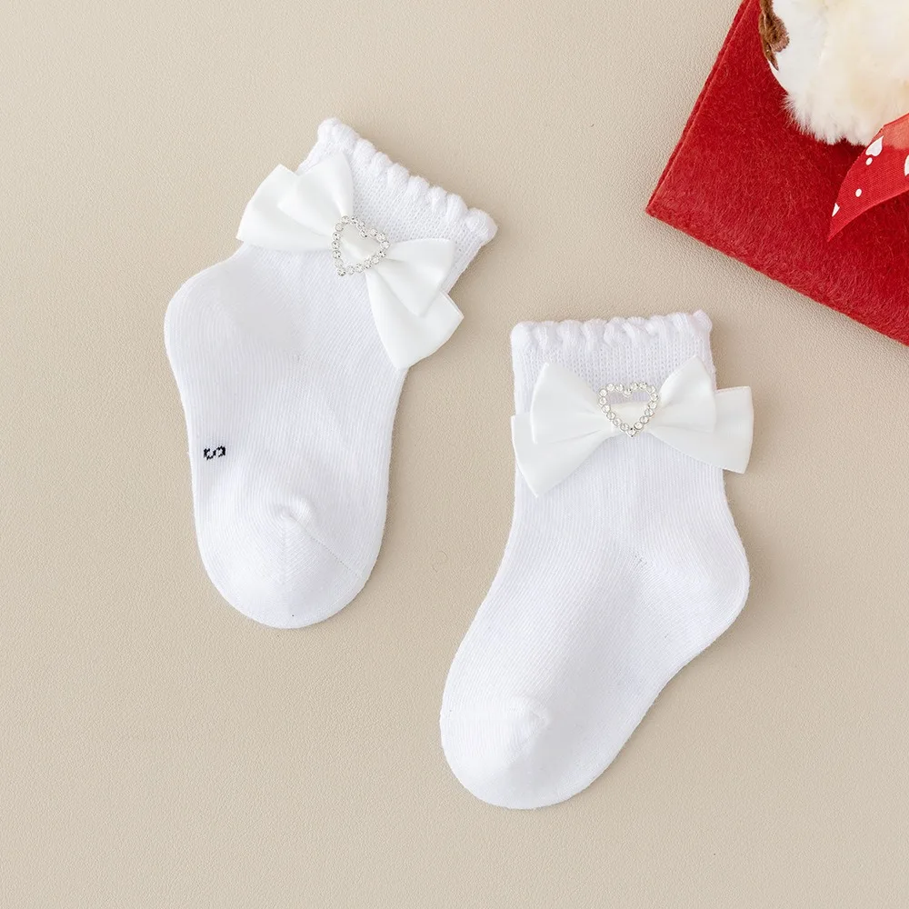 1 Pair Bow Decorated Girls Ankle Socks Soft Cotton Breathable Toddler Ankle Socks Ruffle Design Infant Summer Socks