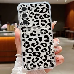 Leopard Print Clear Card Bag Case For Samsung Galaxy S25 S24 FE S25 Edge S23 S22 Ultra A17 A56 A16 A26 A55 A35 A15 A54 5G Cover