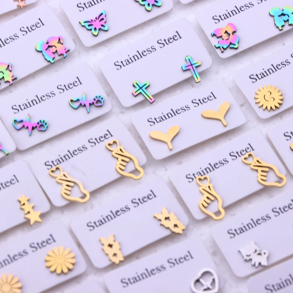 20Pairs/Lot Small Stainless Steel Letter Stud Earrings For Women Girls Piercing Ear Jewelry No Fade