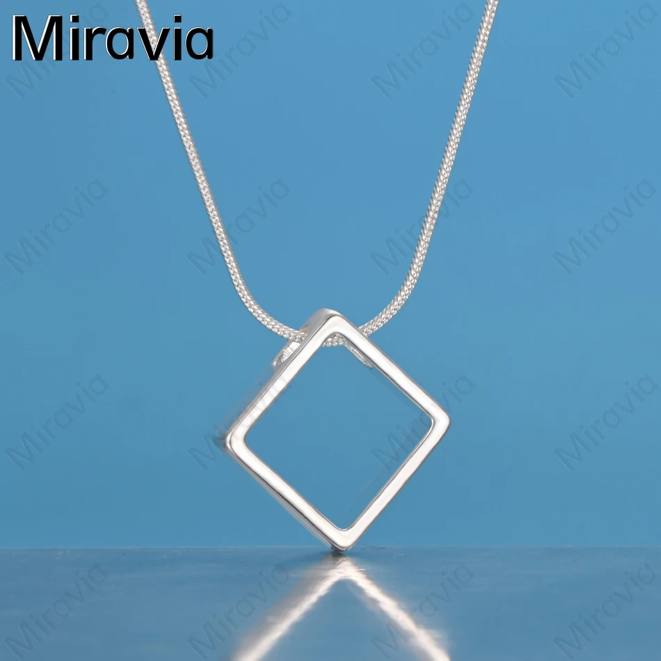 

Miravia 925 Sterling Silver Glossy Square Circle Pendant Necklace Women'S Commuting Accessories Christmas Gift Beads