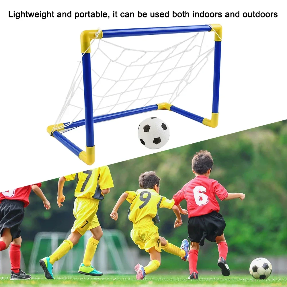 Portátil indoor mini dobrável futebol plástico objetivo post net conjunto bomba 45cm indoor ao ar livre objetivo de futebol brinquedos esportivos das crianças