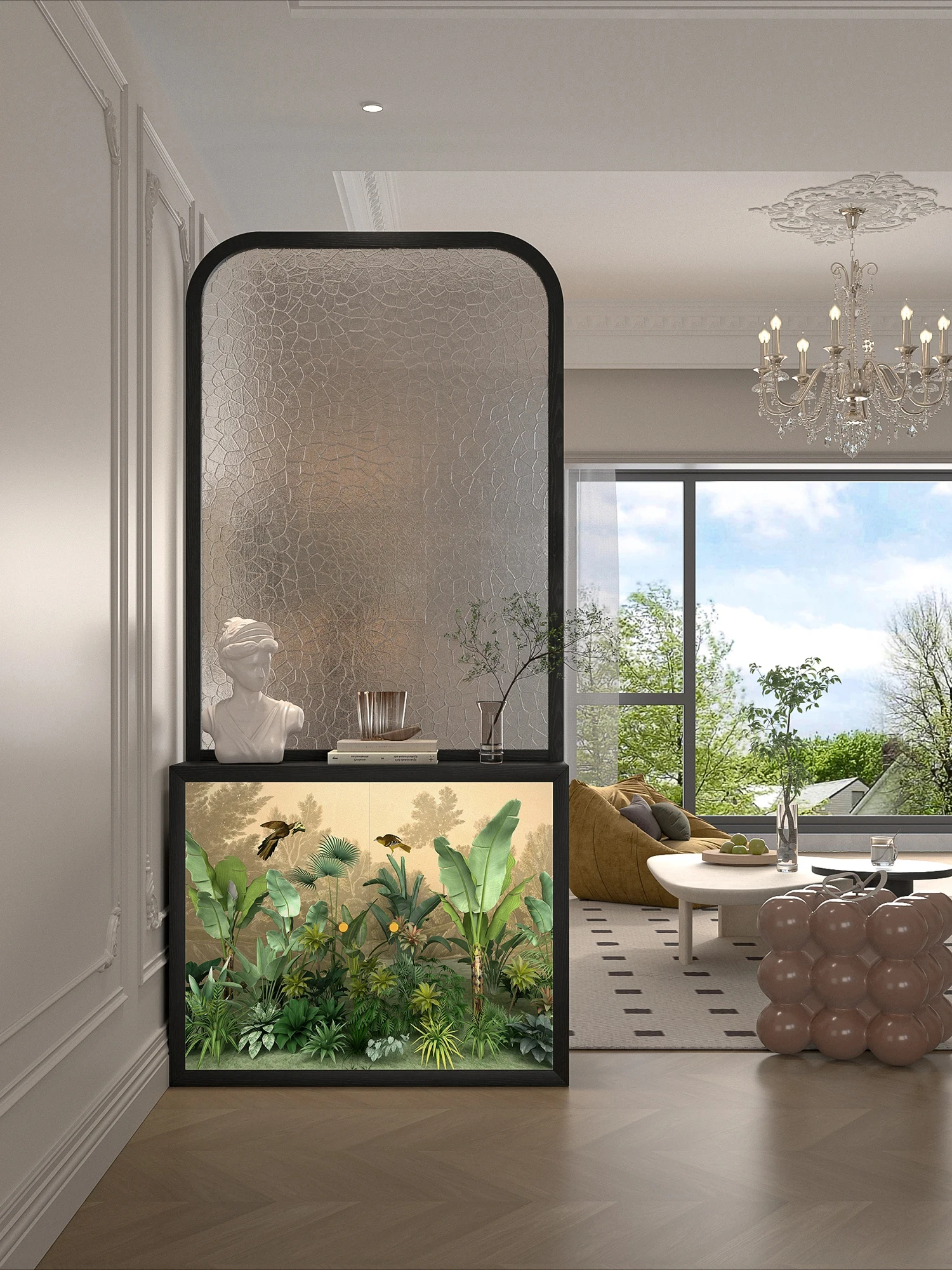 Entrance Cabinet Living Room Partition Block Screen Cabinet Water Ripple Glass Entrance Partition Screens