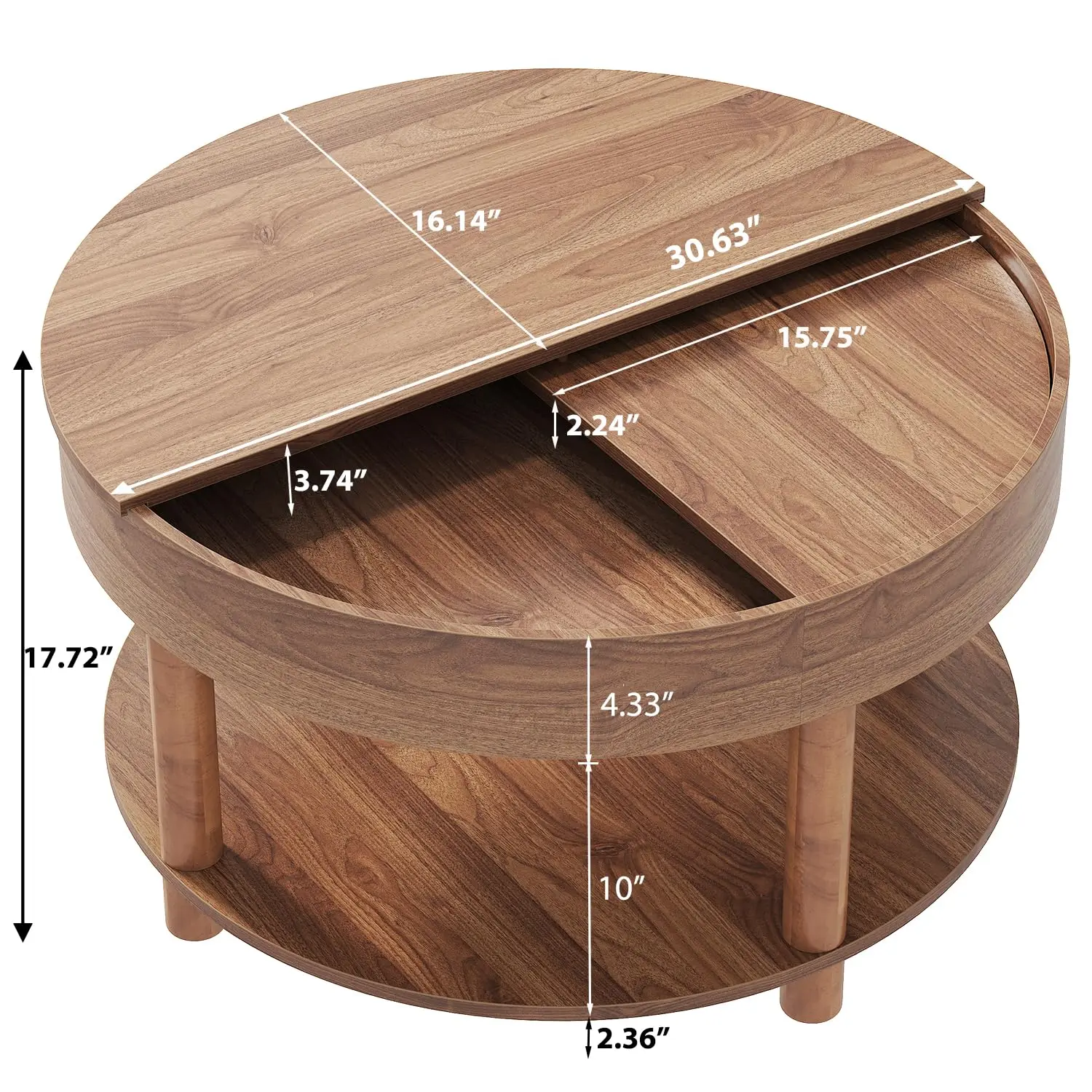 Round Coffee Table 2-Tier Storage Living Room 30.63