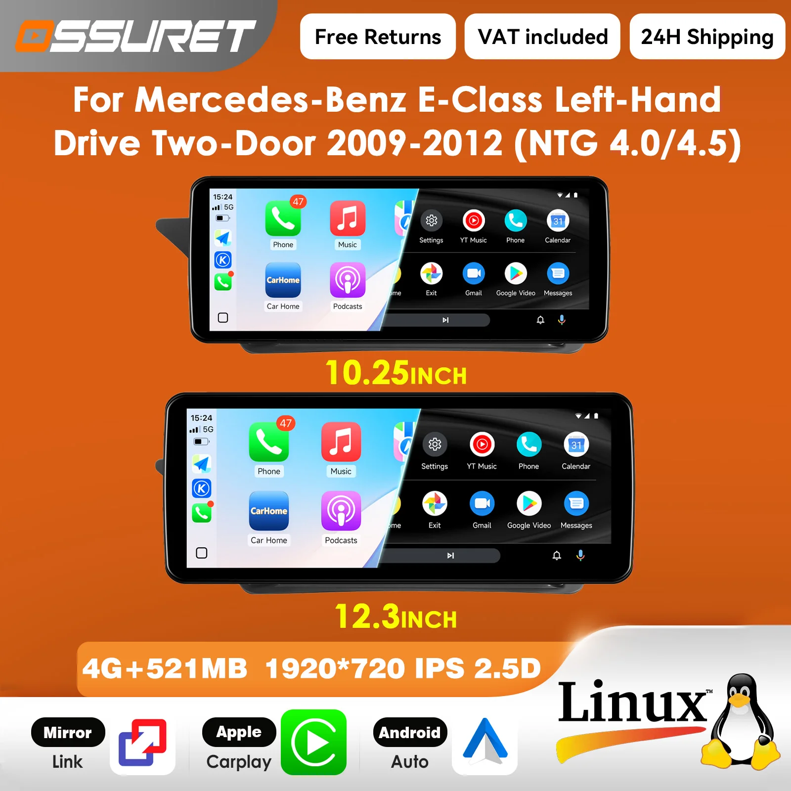 12,3-Zoll-Carplay-Linux-5.4-Autoradio für Mercedes-Benz W212 E-Klasse 2009-2014 NTG 4.0 4.5 2-Türer Linkslenker Multimedia-Videoplayer T113-i Dual-Core USB BT Mirror Link 10,25"-Head-Unit-Bildschirm