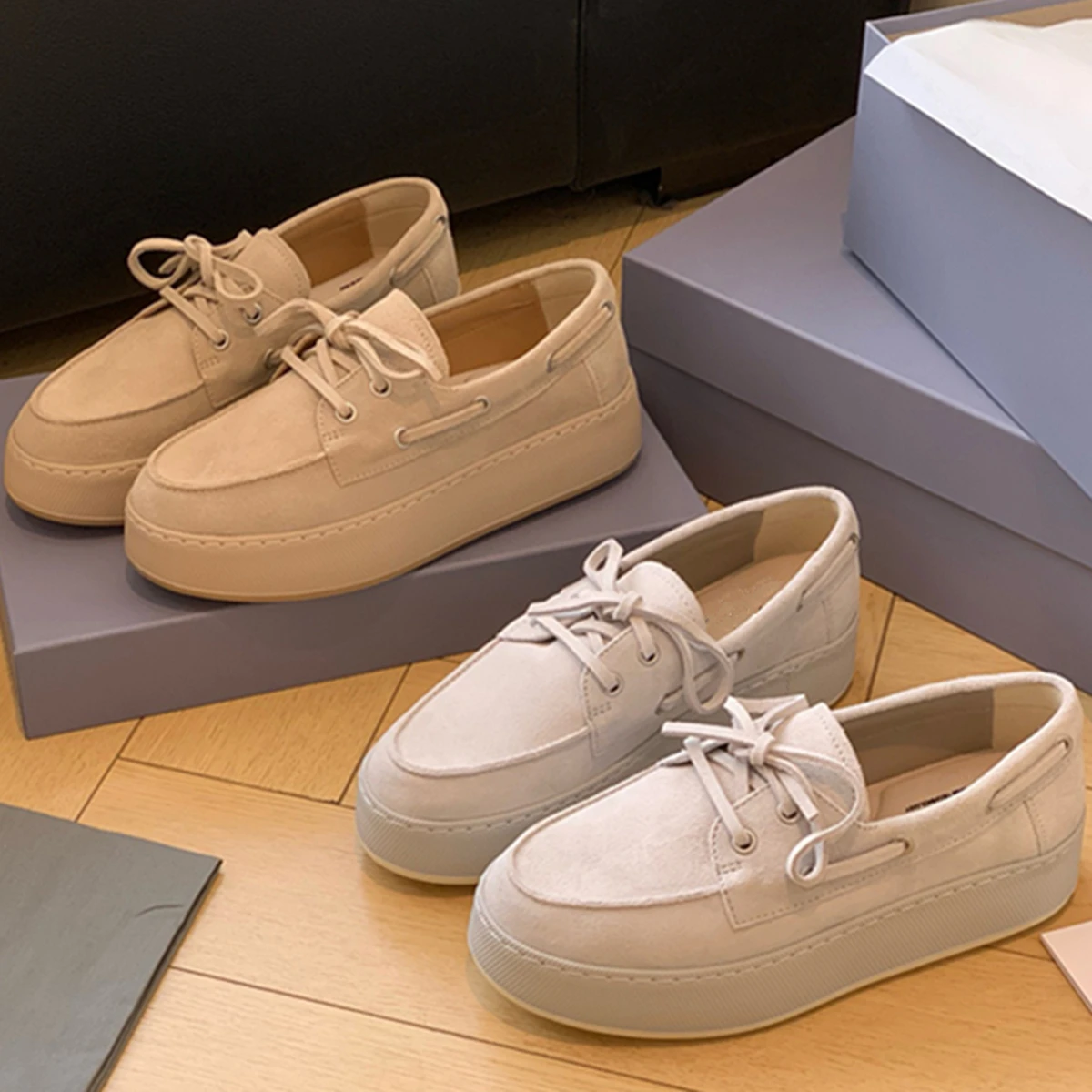 

Jenny&Dave Minimalist Suede Genuine Leather Casual Shoes 5cm Thick Sole Heightened Lightweight Comfortable Sneakers Women's shoe