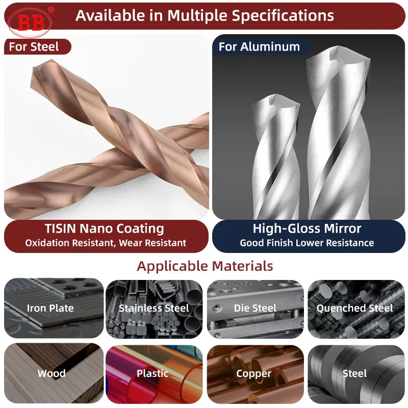 BB CNC Carbide Drill 100mm Long Length Tungsten Steel For Stainless Steel Metal Aluminum Copper 1PCS 3mm-15mm