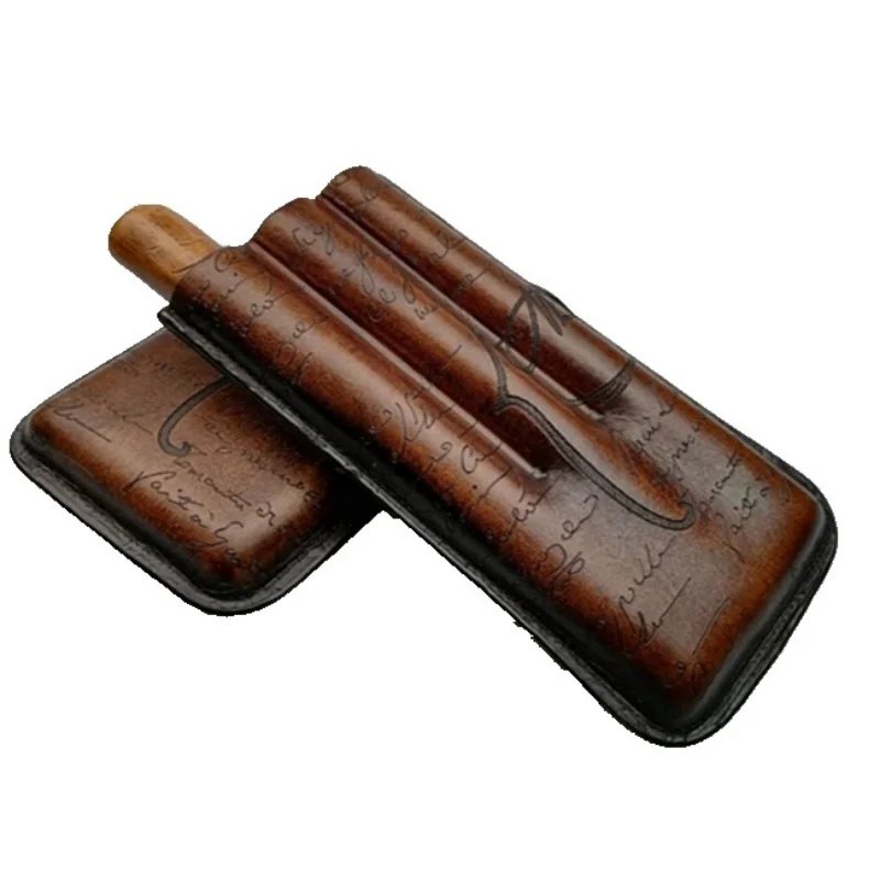 Luxury Leather Cigar Case Portable 3 Tube Holder Travel Cigar Humidor Outdoor Cigarette Storage Box For Men