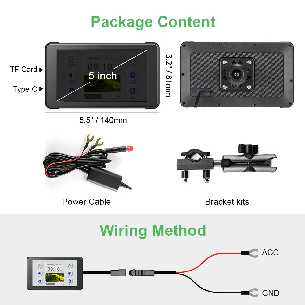 Universal Motorrad 5 Zoll tragbare GPS Navigator billig IP65/67 wasserdicht Android Auto VCR Player HD-Display Bluetooth WiFi 5g