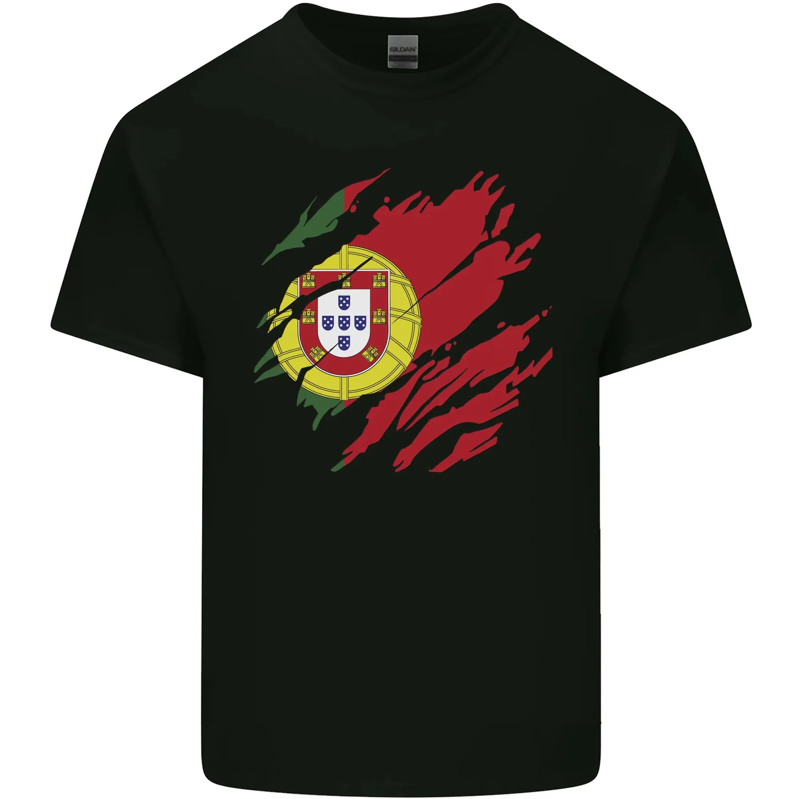 Torn Portugal Flag Portuguese Day Football Mens Cotton T-Shirt Tee Top