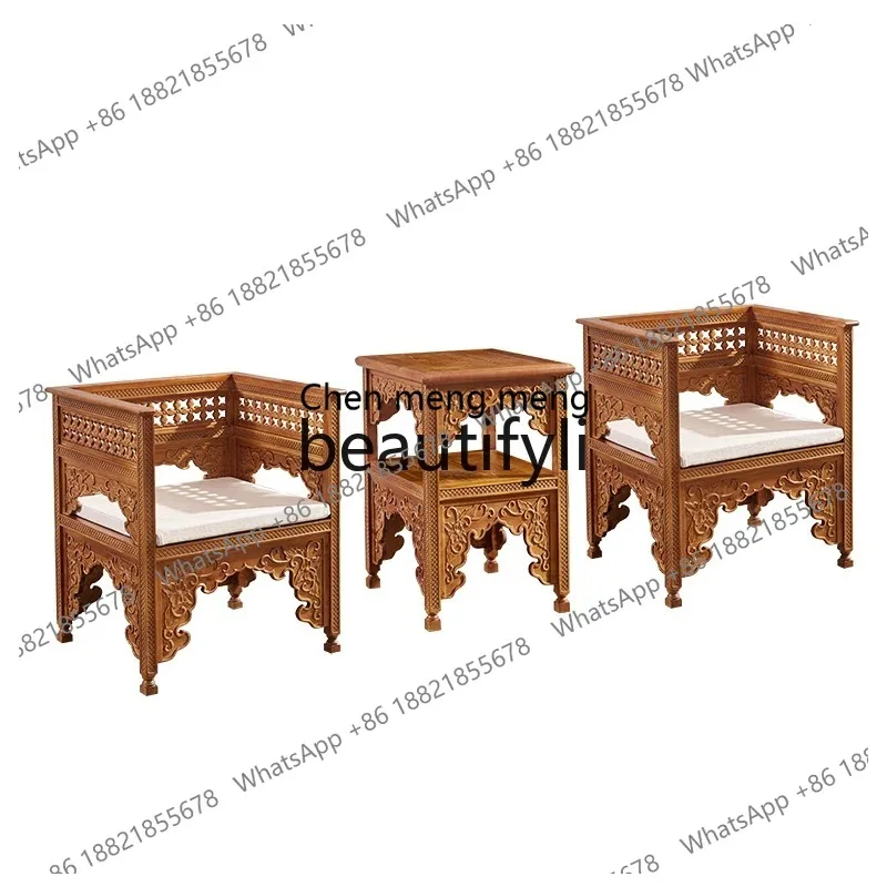 

Комплект из трех предметов: журнальный столик и диван из массива дерева в юго-восточноазиатском стиле, тайский комплект для гостиной в стиле дзен, диван, кресло и журнальный столик.