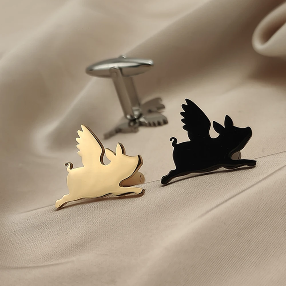 Stainless Steel Animal Flying Pig Cufflinks Men Shirt Buttons Ties for Men's Clothes Decorative Cuff Links Men Jewelry Gifts