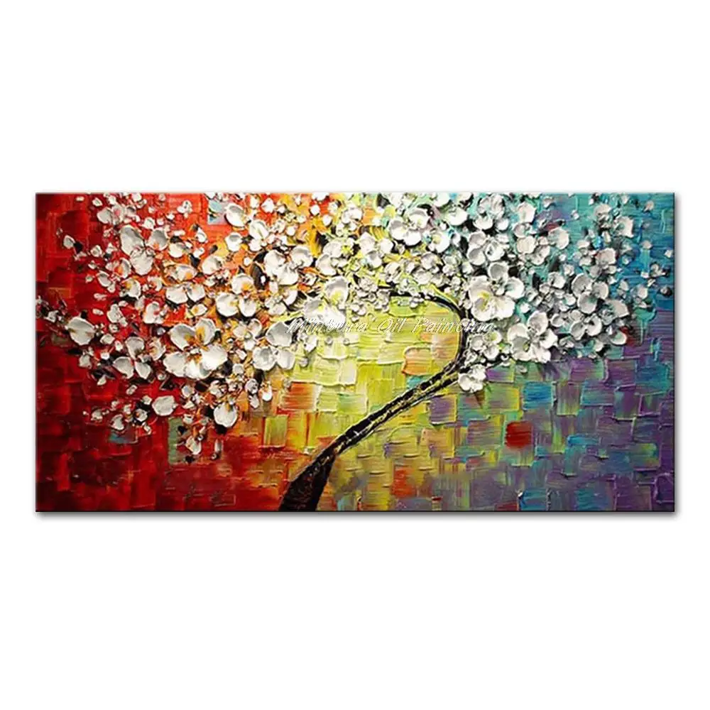 Mintura Wall Picture for Living Room Handpainted Palette Knife Tree Flower Oil Paintings on Canvas Hotel Decor Wall Art No Frame