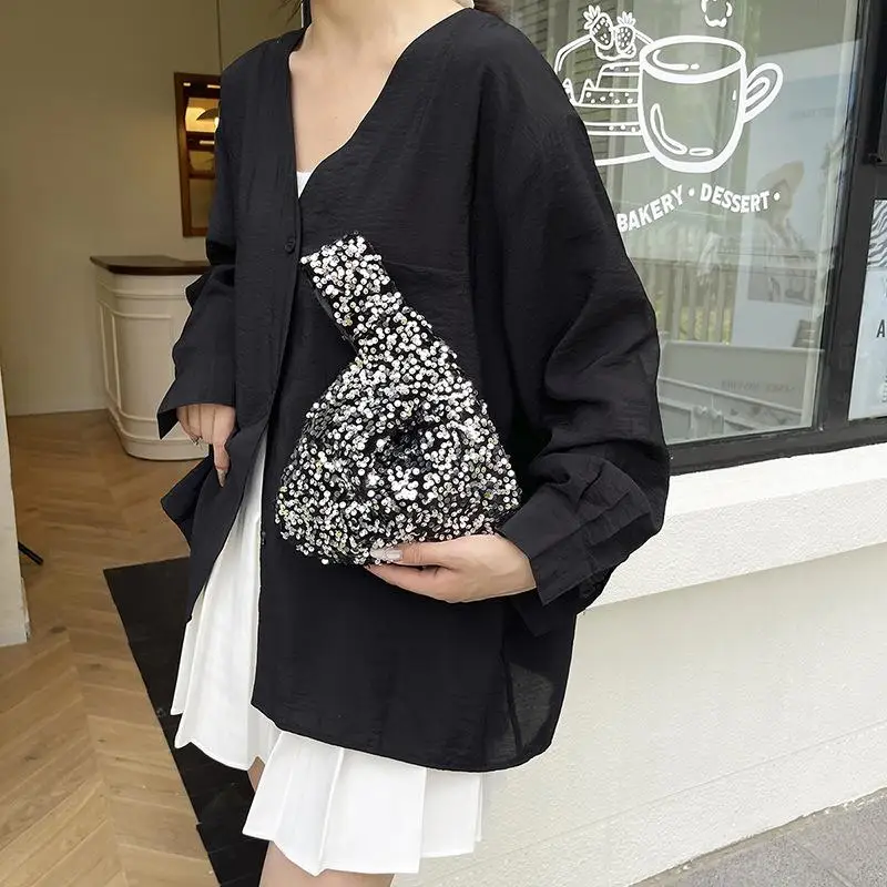 Fashion Starry Sky Blingbling Handbag Art Fashion Knot Portable Storage Bag Casual Cute Party Banquet Bag Wrist Bag