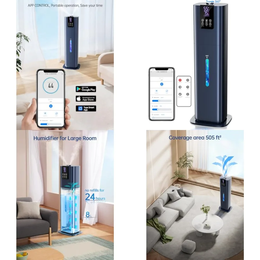 8L Smart Humidifiers for Bedroom Large Room, 2.1Gal Cool Mist Top Fill Diffuser Ambient Light, App and Remote Control, 3 Mist M
