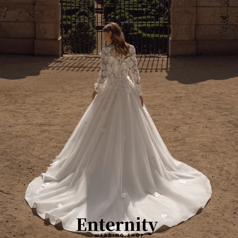 Customized Flower Applique Wedding Dresses Elegant High Neck Long Sleeve For Women Charming Tulle Bridal Gowns Vestidos De Novia