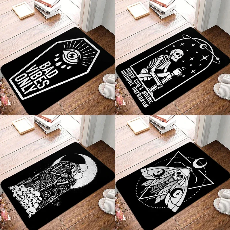 Skull Moth Print Door Mat Floor  Non-Slip Retro Voodoo Rug Living Room Bedroom Bathroom Kitchen  Home Decor