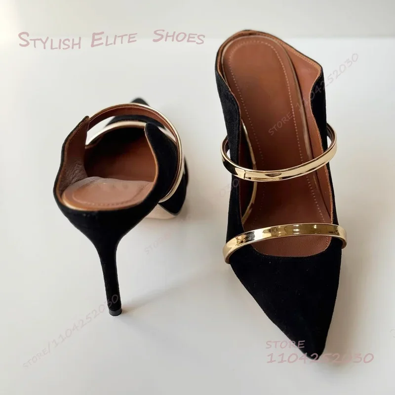 Marrom escuro cáqui pétala lado oco saltos feminino couro dourado camurça preta stiletto bomba casual verão estilingue chinelos cinto sapato