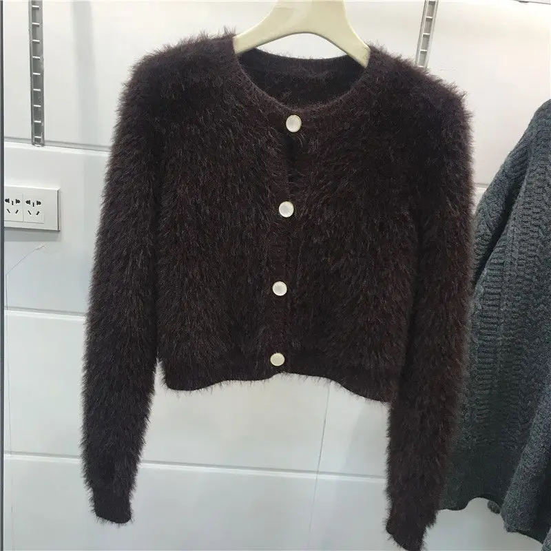 Imitation Mink Fleece Sweater Jacket Cardigan Women's 2025 Autumn New Small Short Versatile Loose Top Trendy  sweater