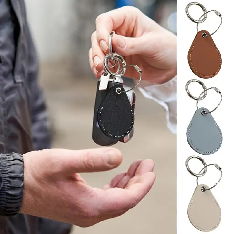 Dog Tracker Holder Drop Shaped PU Leather Tracker Case Key Ring Protective Tracker Cover With Metal Ring Lock Item Finders