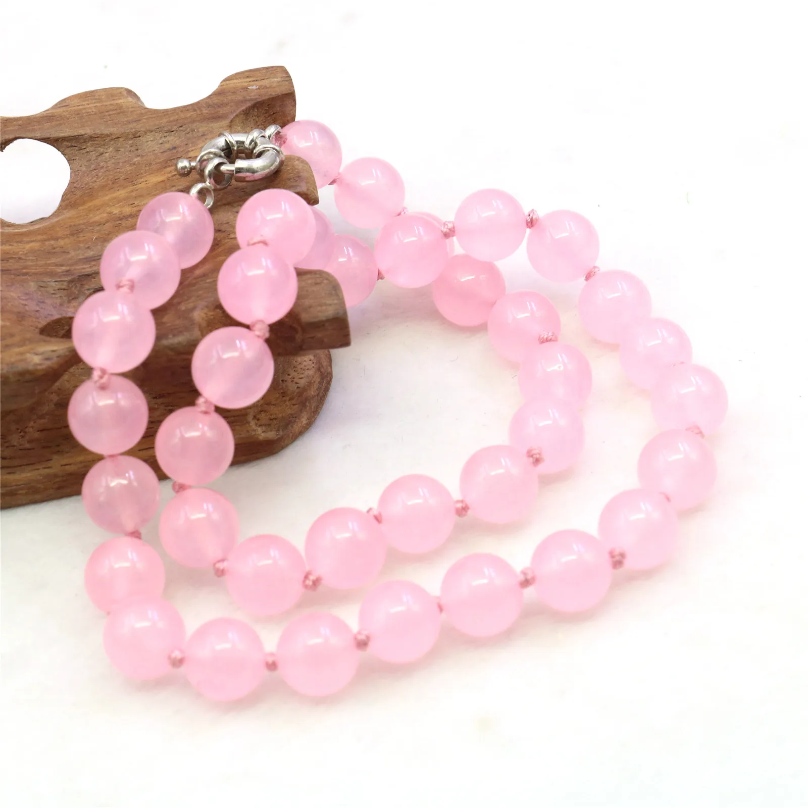 10mm Round Pink Jades Chalcedony Jaspers Necklace Natural Stone Hand Made Women Girls Neckwear DIY Fashion Jewelry Making Design