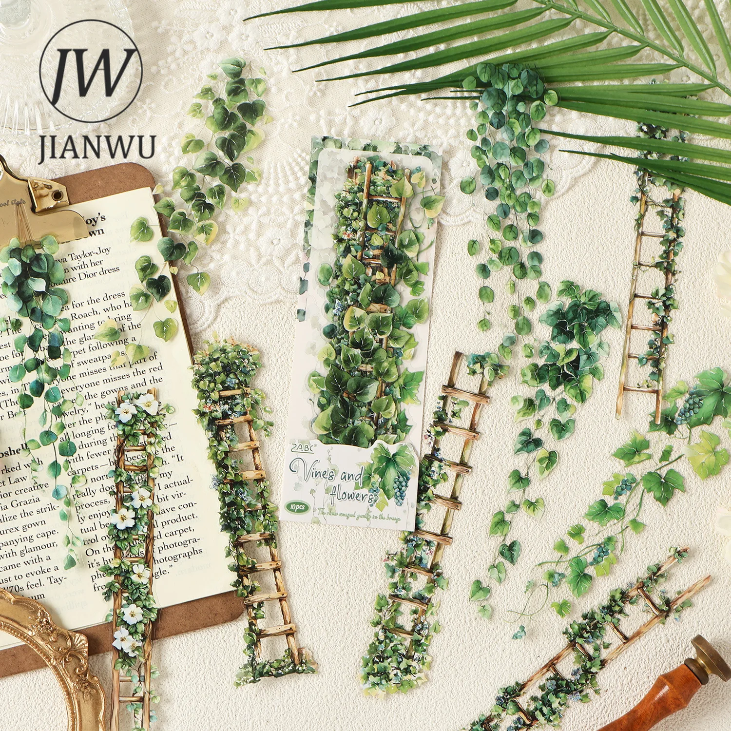 

JIANWUVines Lead Flower Series Vintage Plant Floral Landscape Material Collage Scrapbook PET Sticker Creative Journal Stationery
